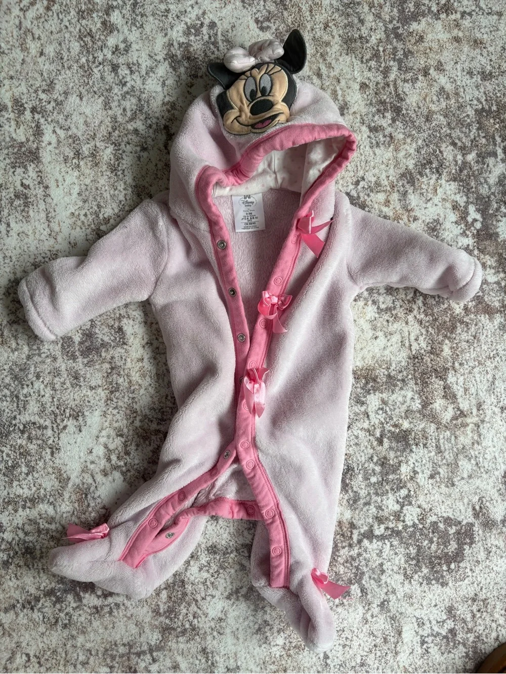 Disney Pink Minnie Mouse Hooded Fleece Baby One-Piece